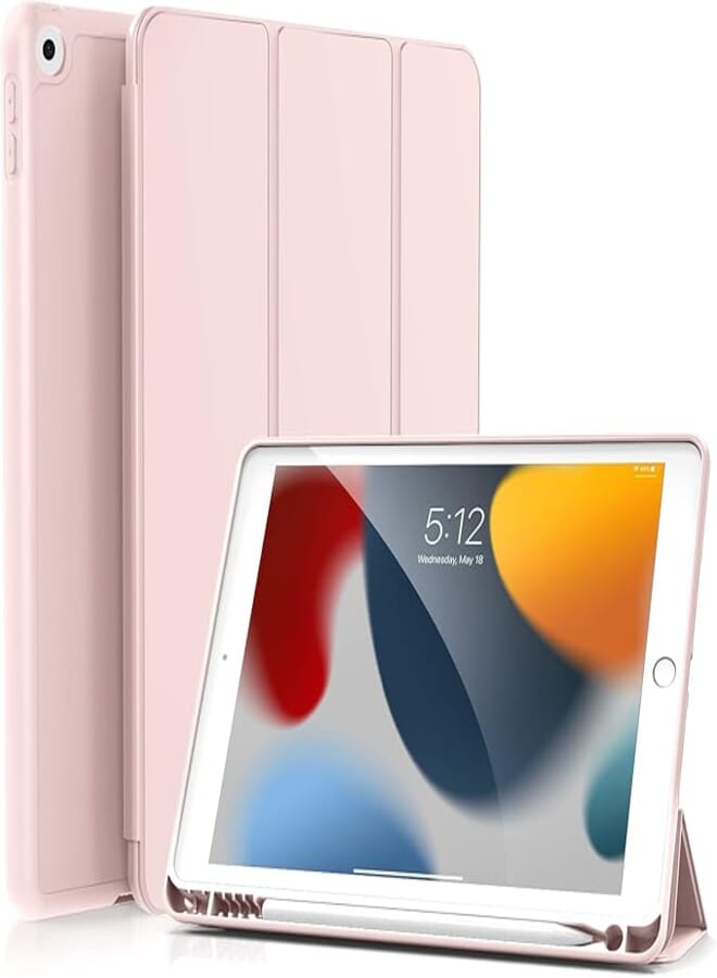 KenKe iPad 7th/8th Gen Case With Pencil Holder, 10.2 Inch Lightweight Smart Cover, Soft TPU Back, Auto Sleep/Wake for New iPad 8th Generation 2020/7th Generation 2019 - Pink